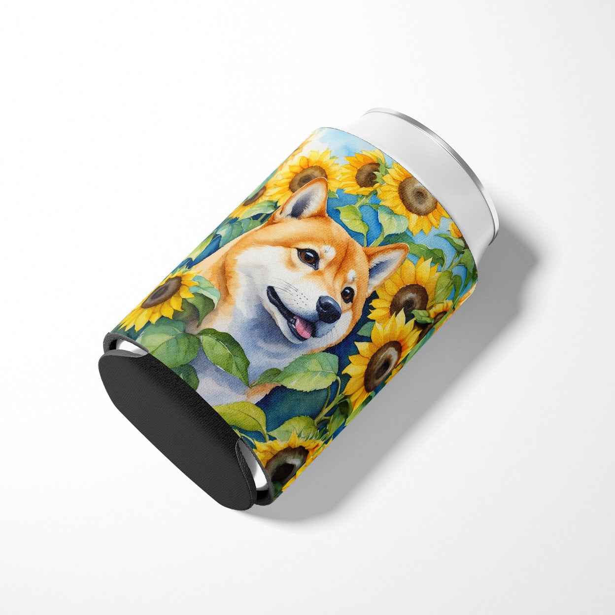 Shiba Inu in Sunflowers Can or Bottle Hugger 3 in x 5 in