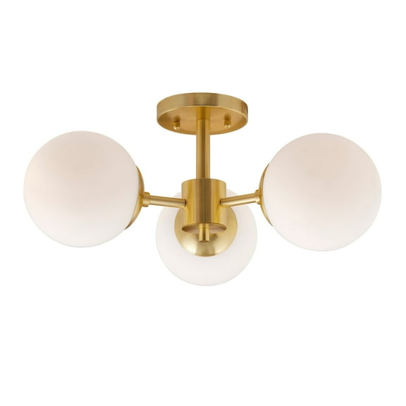 Farrell 3-Light Soft Gold semi flush mount with Satin Opal Glass - Soft Gold