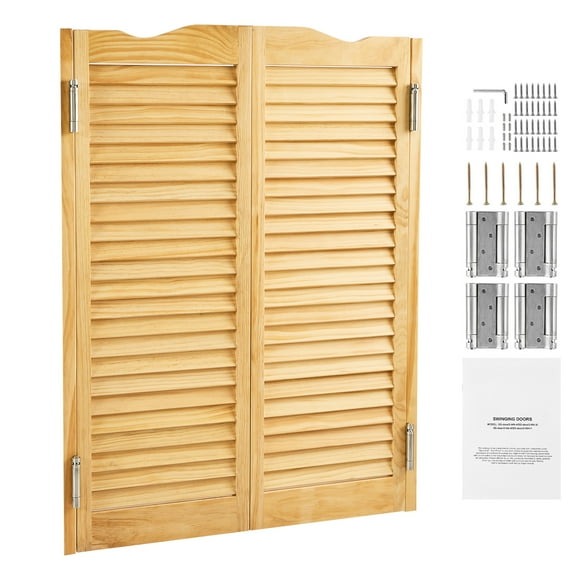 KFFKFF Double Saloon Doors, 32"W x 42" H Arched Top Interior Swinging Cafe Doors, Premium Pine Wood, with Hinges & Hardware Kit, Easy to Install, for Hallway Kitchen Bar Pub Entrance