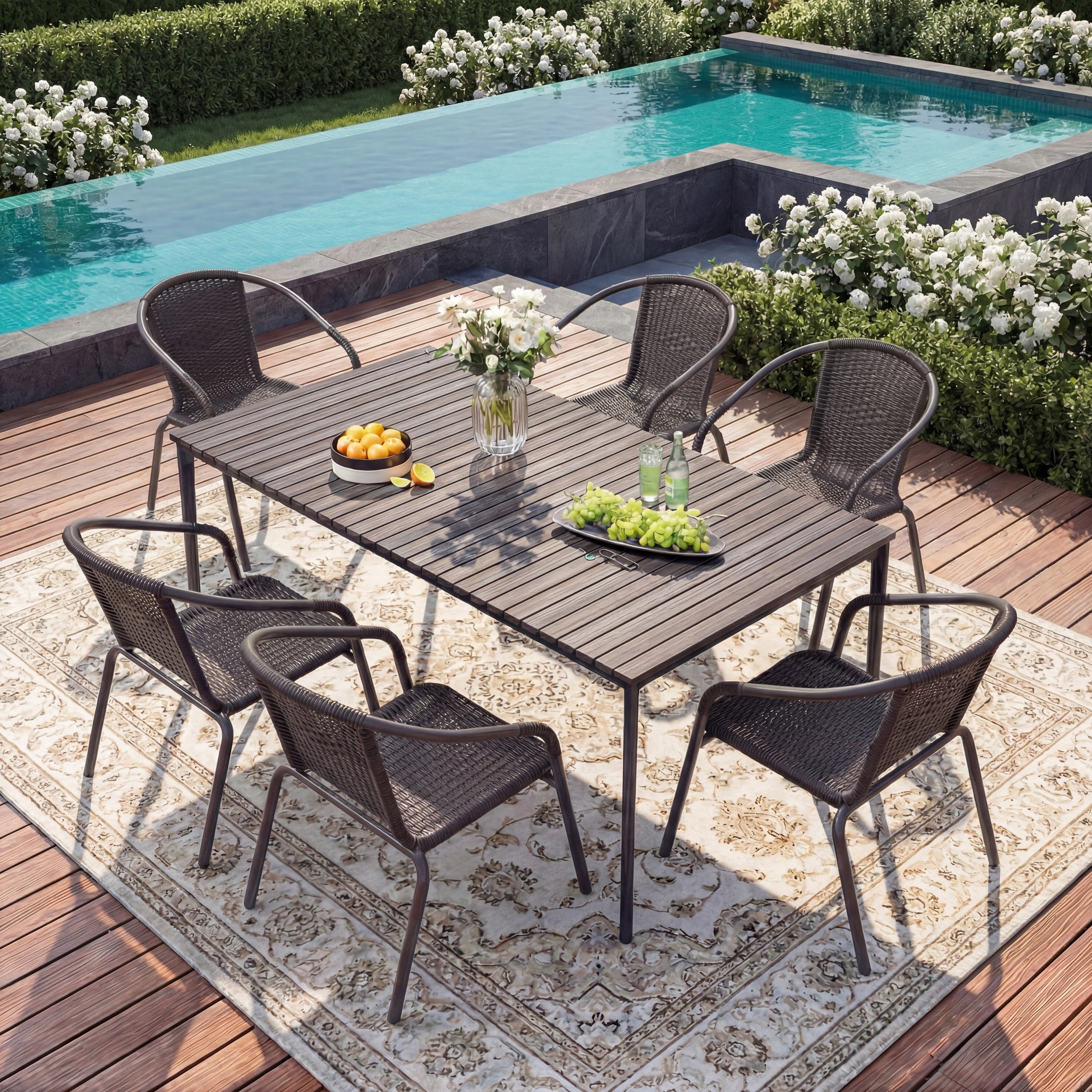 UDPATIO Outdoor Dining Chairs Set of 6, Patio Chairs, Rattan Outdoor Dining Chairs Set, Rattan Indoor-Outdoor Chairs for Bistro, Deck, Backyard, Porch, Steel Frame & Rattan Seat (Black)