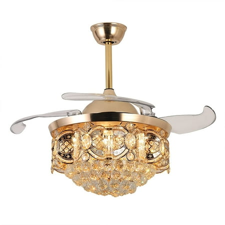 

TFCFL 42inch Chandelier Ceiling Fan LED Crystal Retractable Invisible Ceiling Fan Light Dimmable 3 Speeds&3 Color Lights w/Remote