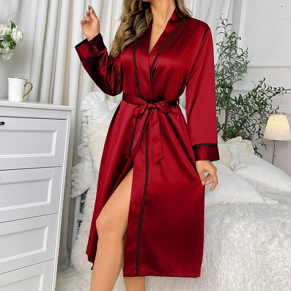 Ladies Long Ice Silk Nightgown Thin Fashion Home Clothes Women's Robe with Hood Women Winter Robe plus Size Floral Robes for Women 4x Women Bath Robe Womens Japanese Kimono Dress Bath Wrap Towel for