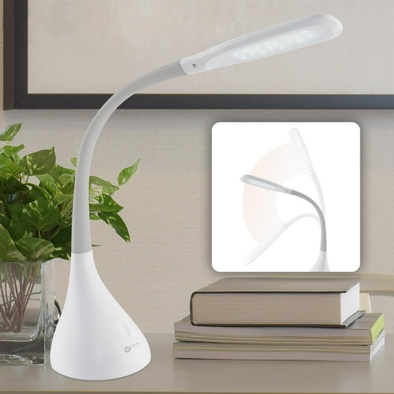 OttLite ClearSun LED Desk Lamp with Adjustable Neck, Creative Curves (White/Grey) - 2.1A USB Charging Port, 4 Dimmable Brightness Settings, Energy-Efficient ClearSun LEDs for Home & Office