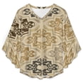 thumbnail image 4 of Elegant Floral Beige Rug Design Women's V-Neck Blouse With 3/4 Ruffled Bell Sleeves Casual Top Ladies Blouses, 4 of 7