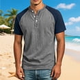 thumbnail image 3 of Henley Shirts for Men Summer Casual Crew Neck Raglan Short Sleeve Color Block Tops Dress Shirts, 3 of 5