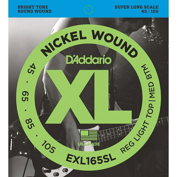 D'Addario EXL165SL Nickel Wound Bass Guitar Strings, Custom Light, 45-105, Super Long Scale