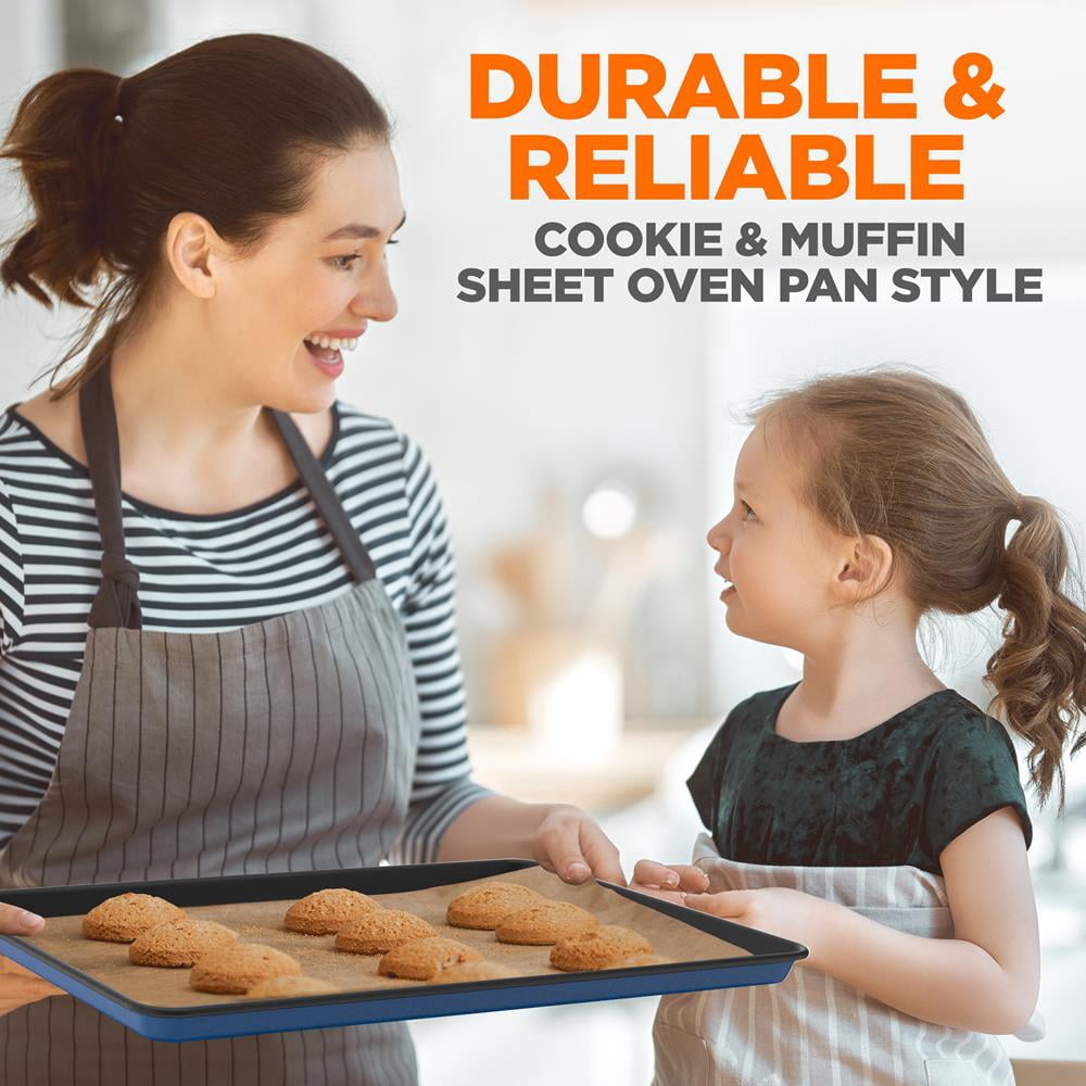 8-Piece Nonstick Stackable Bakeware Set w/ Non-Stick Coating, 450°F Oven Safe, Round Cake, Loaf, Muffin, Wide/Square Pans, Cookie Sheet (Blue)
