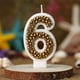 thumbnail image 1 of Candela de cumpleaños con número de macaron dorado • Topper de pastel de cera dorada metálica • Decoración de fiesta de lujo con diseño de cuentas perladas • Candela dorada de un solo dígito 9x6 cm, 1 of 6