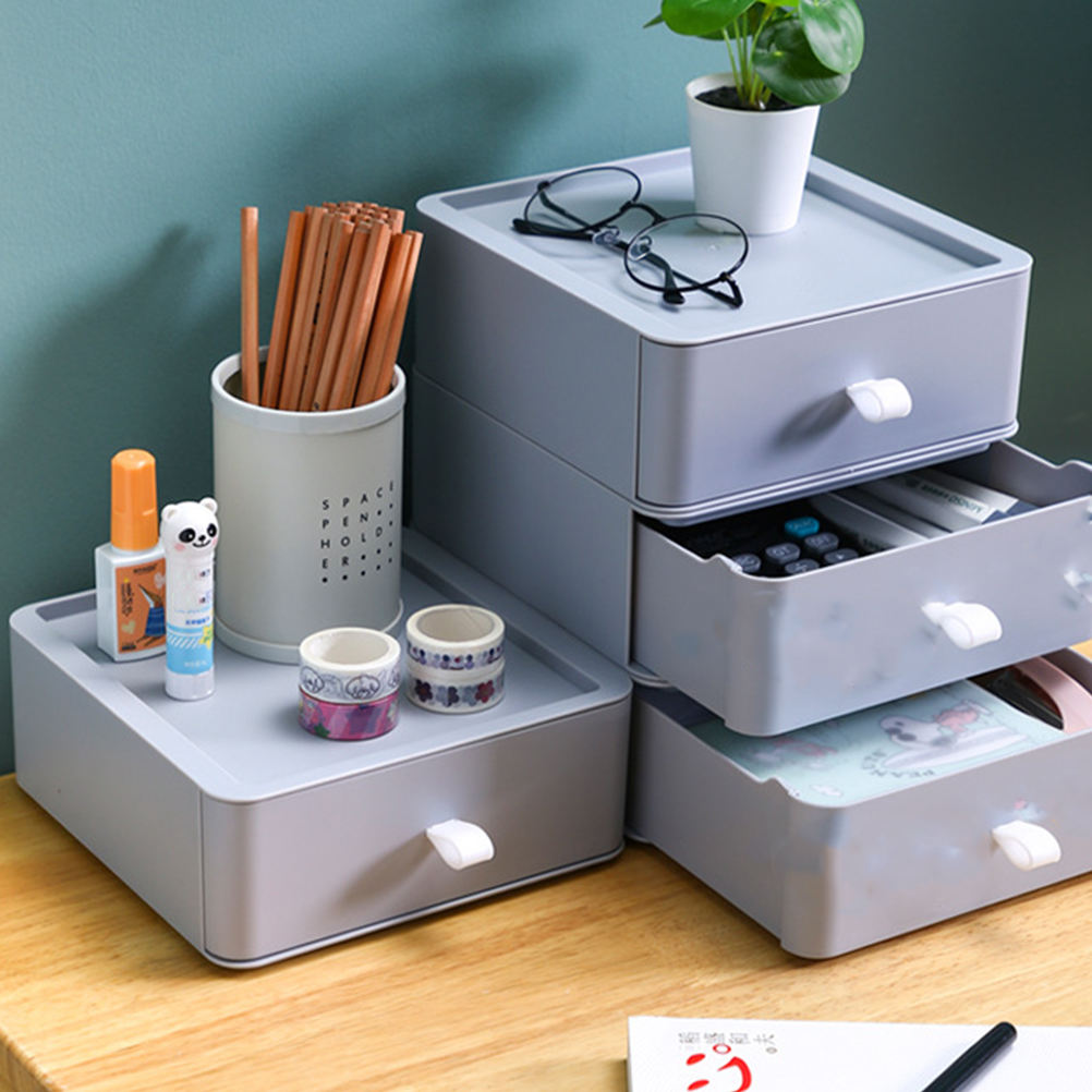 OFFIGAM Grey Plastic Desk Organizer with 3-Tier Storage for Home and Office, Multi-Functional Desktop Organizer, 1 Piece