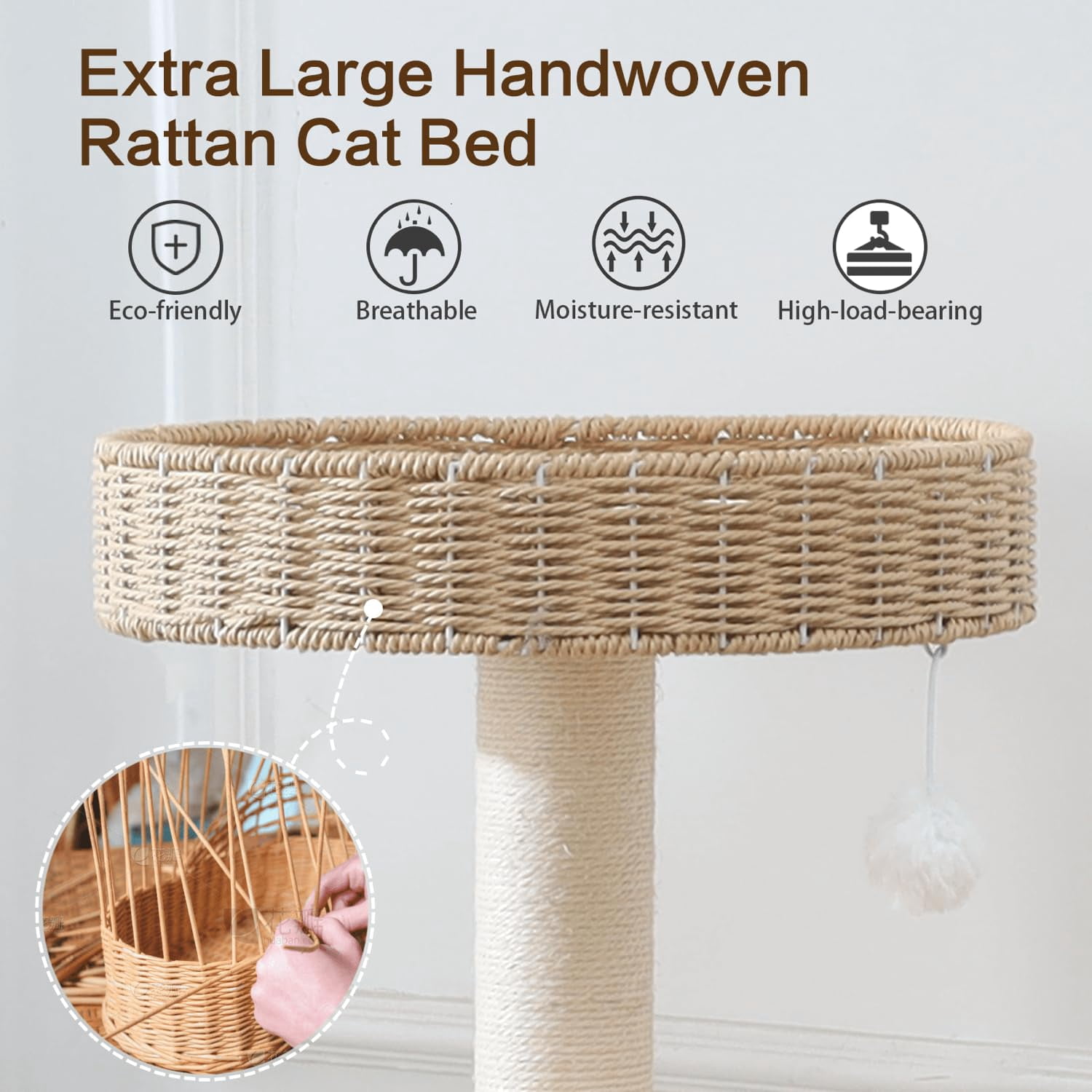 Wooden Cat Tree For Large  Tall Tower With Indoor Cats Multi-level Condo Hand-woven Bed And Board Easy To Clean (48in)