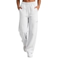 thumbnail image 3 of Trousers Pants For Women Fashion Women Casual High Waist Loose Pocket Straight Solid Long Pants White XXL, 3 of 9