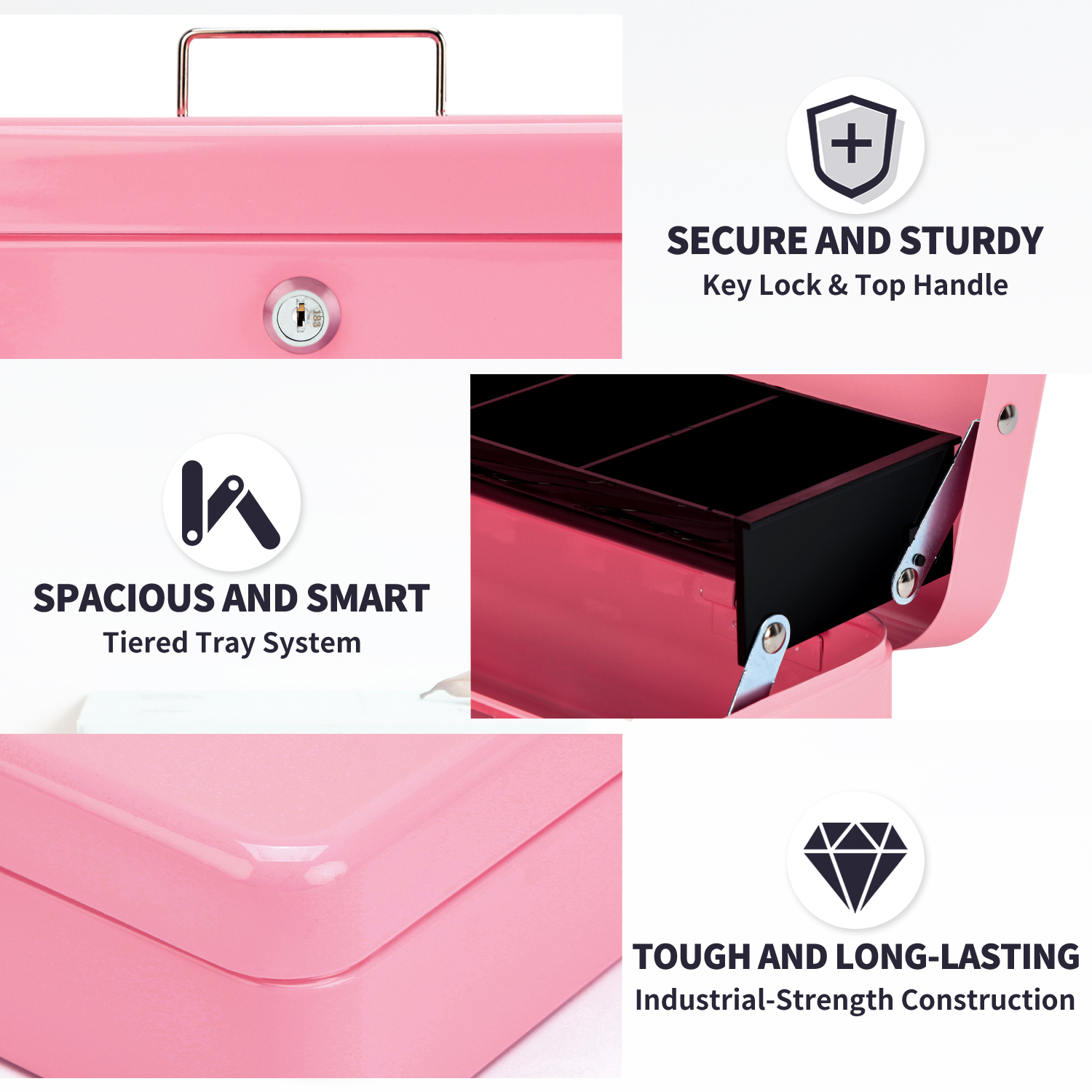 SkyAuks Cash Box with Money Tray 11.8 x 9.5 Inches photo 2