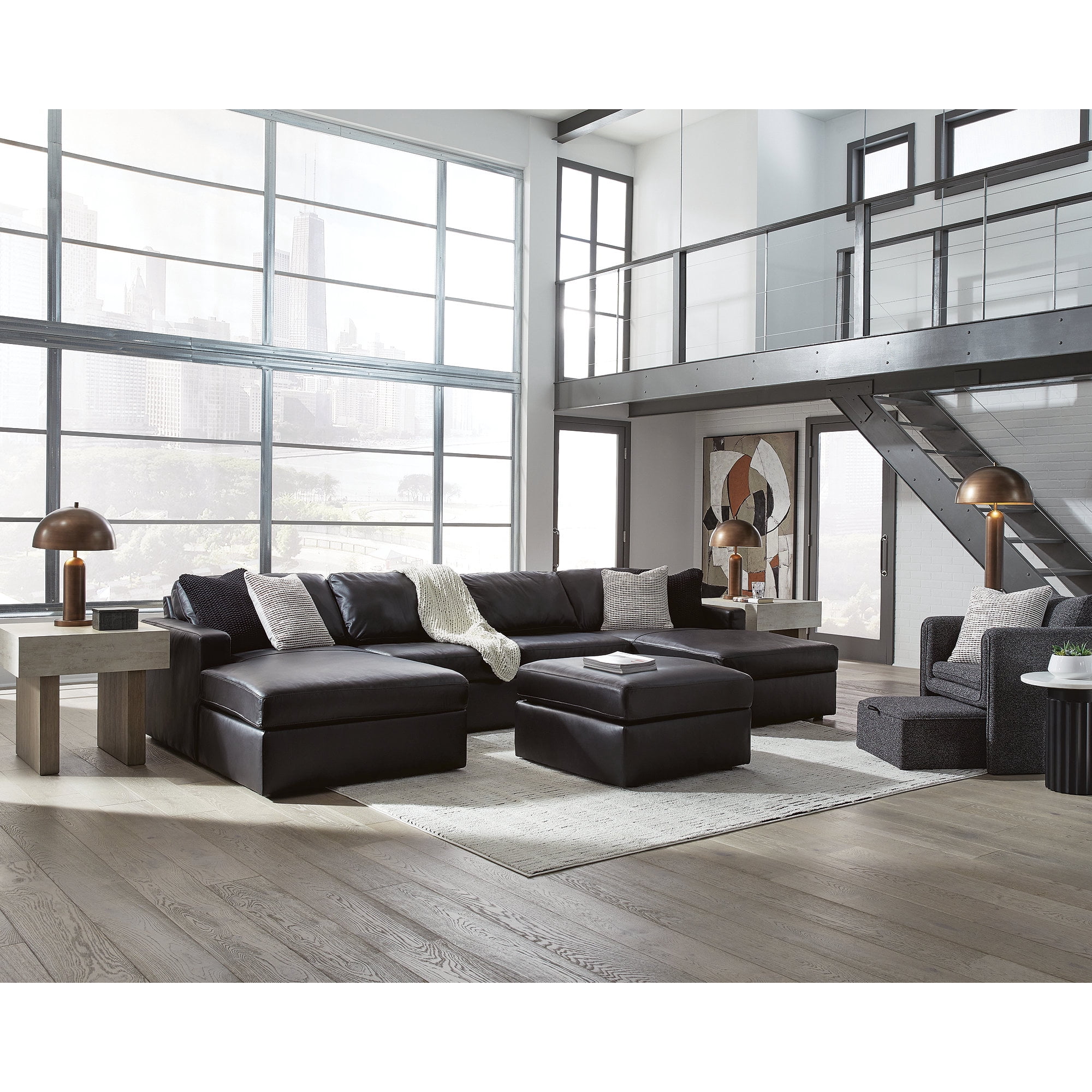 Signature Design by Ashley Vreni Accent Chair and Ottoman, Charcoal Black, Small Space Living Room Accent Seating, Polyester Upholstery