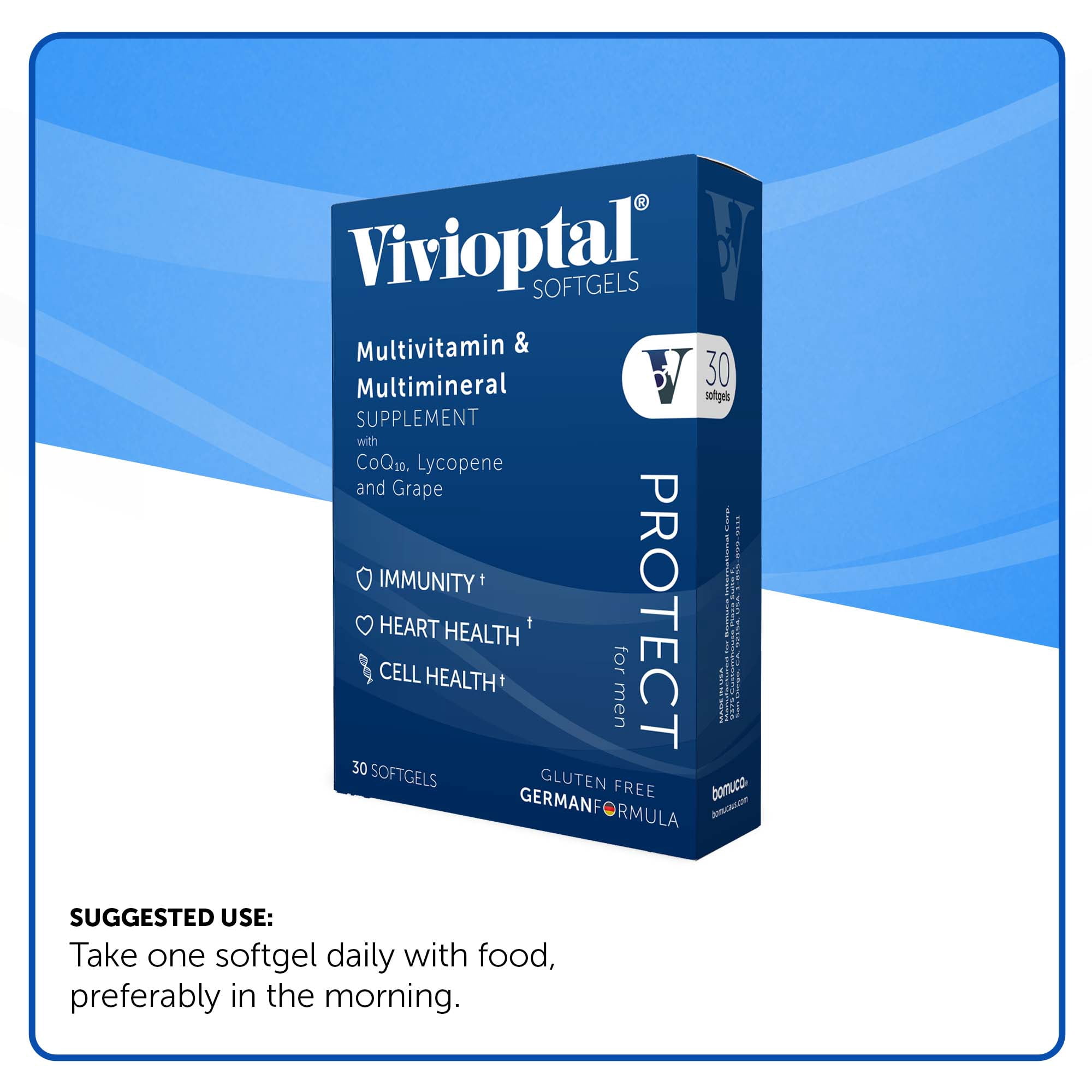 Vivioptal For Men, 30 Capsules, CoQ10, Lycopene & Resveratrol, Multivitamin & Multimineral, Gluten Free, German Formula