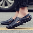 thumbnail image 5 of Domuza Mens Leather Driving Loafers, Lightweight Slip On Breathable Walking Boat Shoes, Comfortable Flat Outdoor Casual Moccasin Daily Wear Shoes Blue 9.5 (EU-44), 5 of 5