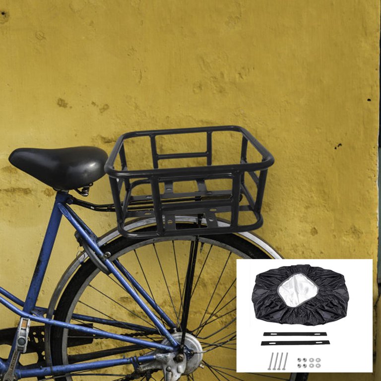 Pannier Rack Large Metal Rear Bicycle Basket With Cover - Heavy Duty ...