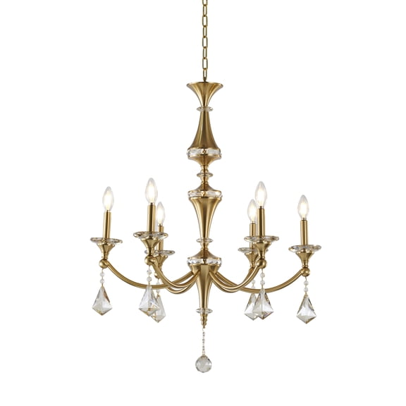 Design Living 6-Light D27'' Satin Brass Chandelier With Clear Crystal Accents