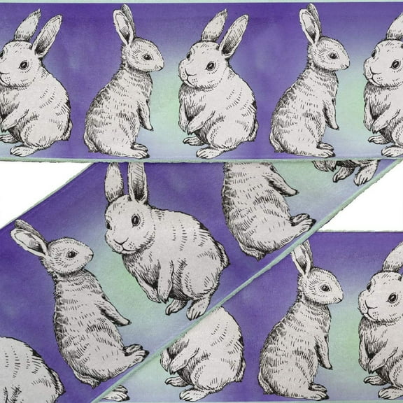 IBA Indianbeautifulart Blue Rabbit Animal Fabric Lace Dressmaking Velvet Trim Tape Printed Sewing Lace 9 Yards 3 Inches