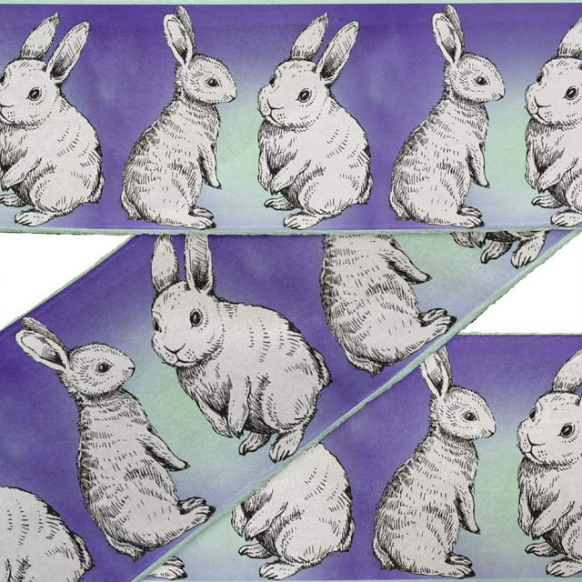IBA Indianbeautifulart Blue Rabbit Animal Printed Ribbon Trim 9 Yards Velvet Fabric Laces For Crafts Sewing Accessories 4 Inches