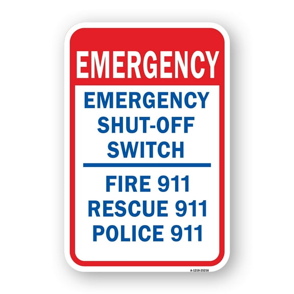 SignMission A-1824-25216 18 x 24 in. Aluminum Sign - Emergency Shut-Off Switch Fire 911 Rescue 911 Police 911
