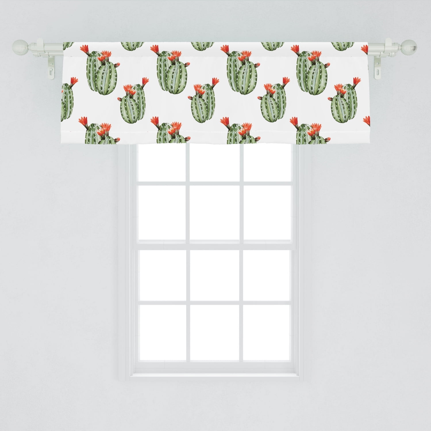 Cactus Window Valance, Cacti Spikes and Red Flowers Mexican Hot Desert ...