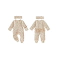 thumbnail image 4 of RUINIXCW Baby Girl 2Pcs Fall Outfits Long Sleeve Round Neck Bow Floral Print Jumpsuit with Headband Set, 4 of 4