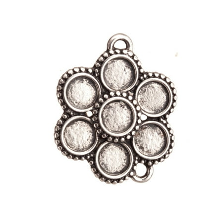 - link findinGram/Connector, Antique-Silver Plated Six Round Petal Flower Cabochon Setting 24.7x28mm With 6mm Cabochon Setting