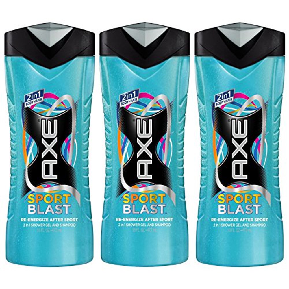 AXE 2in1 Shower Gel and Shampoo, Sports Blast, 16 Ounce (Pack of 3