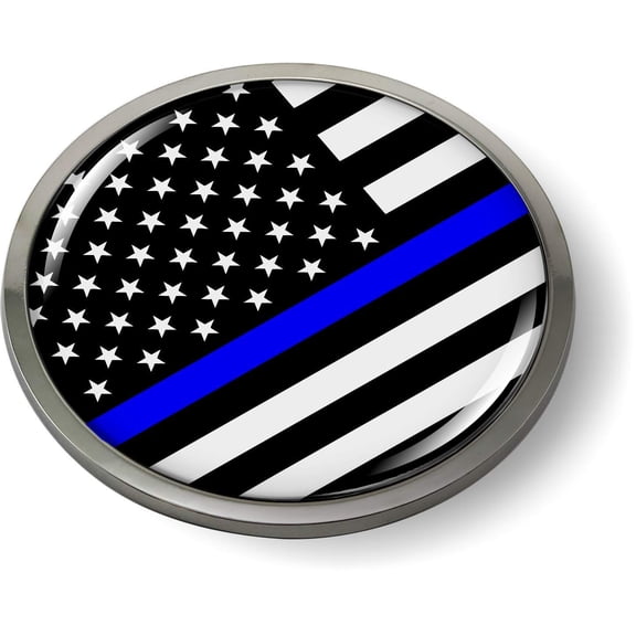 Blue LINE Stripe American Flag 3D Domed Emblem Badge Car Sticker Chrome Round Bezel
