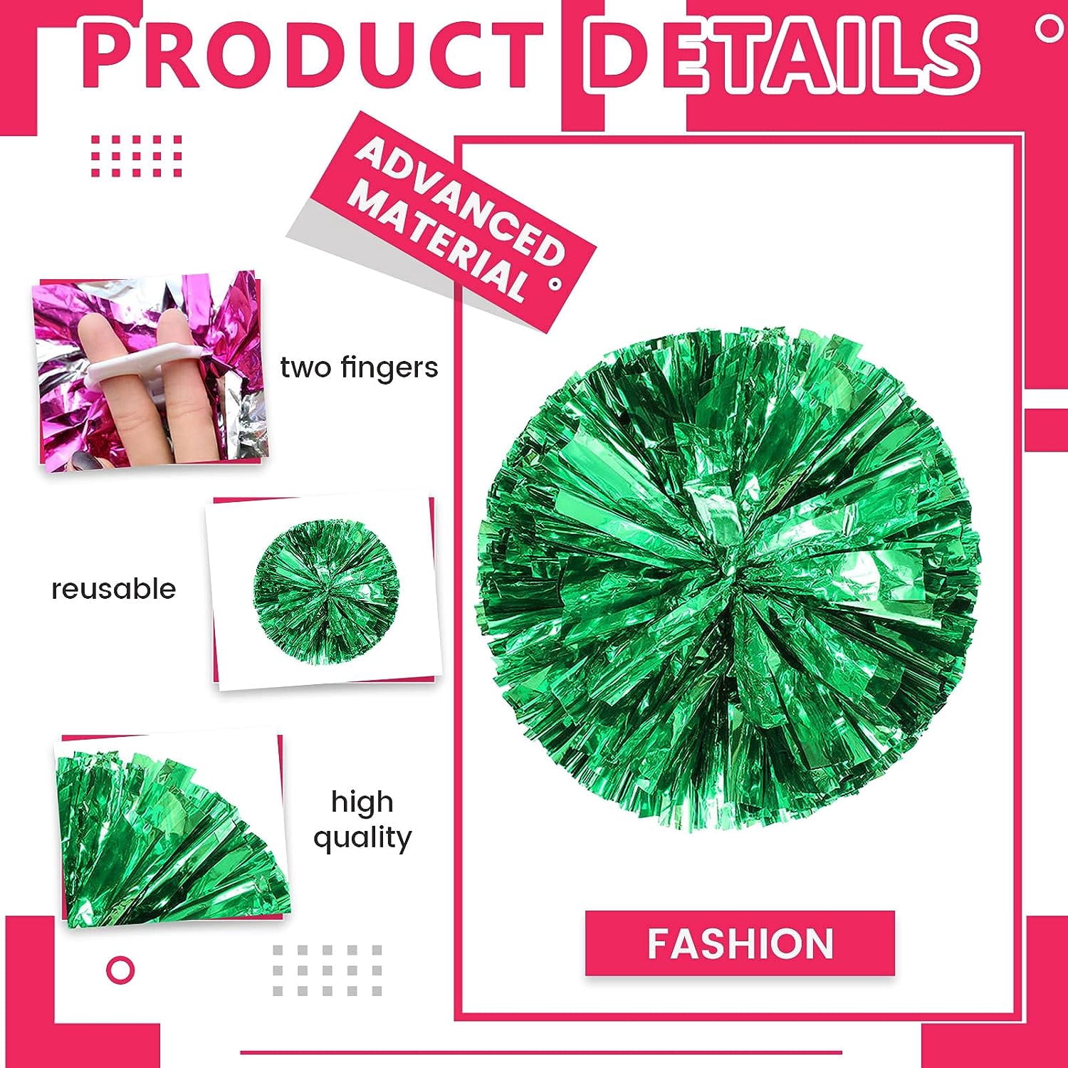 LINLIN cheer pom pom, 20PCS Cheerleading Pom Poms, Premium Metallic Pom Poms Set Cheering Hand Flowers Handle Dance Pom Poms Cheering Squad Pompoms for Football Basketball Cheers