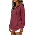 thumbnail image 5 of Women Waffle Knit Quarter Zip Hoodie Sevevn Drawstring Kangaroo Pocket Long Sleeve Loose Fit Casual Oversized Pullover Sweatshirt, 5 of 6