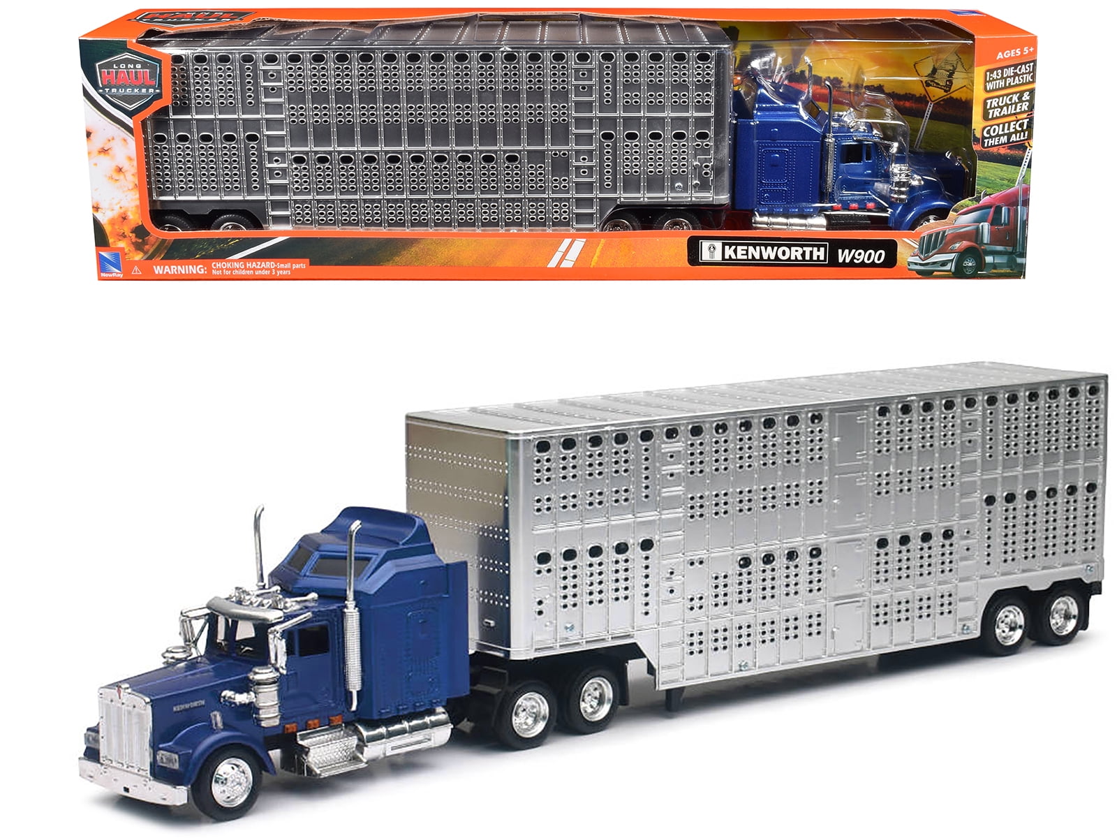 New Ray Semi Truck & Trailer Playset, 1:43 Livestock with 10 Cows