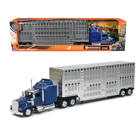 Kenworth W900 Truck Blue with Potbelly Livestock Trailer Chrome "Long Haul Truckers" Series 1/43 Diecast Model by New Ray