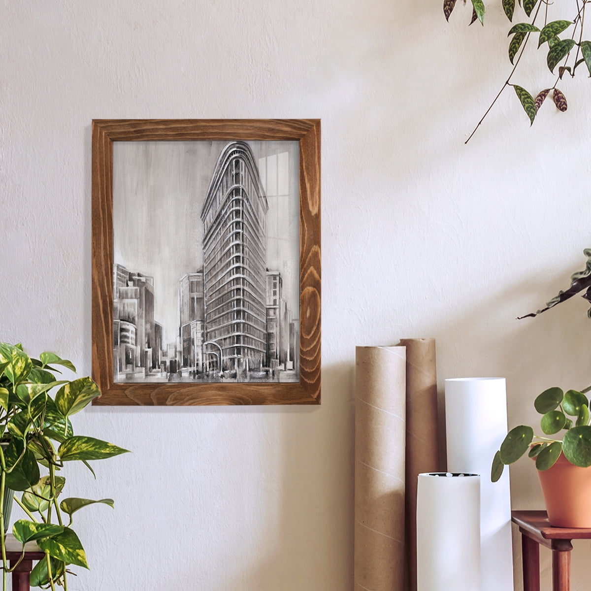 Art Deco Cityscape II -Framed Print w/glass-Walnut