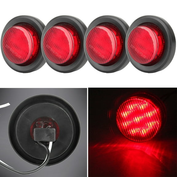 ECCPP QTY(4) Truck Trailer Waterproof 2" Red 9 LED Round Side Marker Clearance Light 12V w/Rubber Mounting Grommet and Pigtails