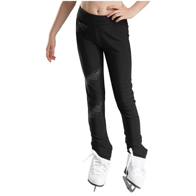 RUNQHUI Kids Boys Girls Rhinestone Figure Ice Skating Leggings Pants Gym Practice Training Yoga Trousers Tights Bottoms Black 6