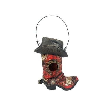 Urbalabs Western Cowboy Boot Bird House Red Angle Wings Garden Bird Houses Decorative Cowboy Boots Vases Home Office Rustic Decor Country Living Houses for Birds