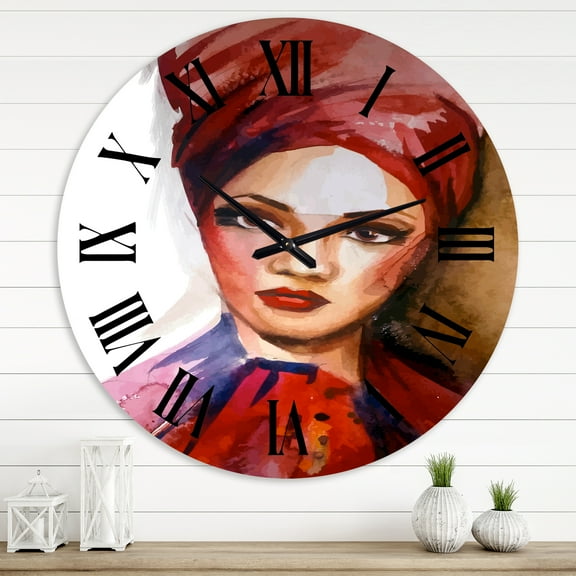 Designart 'Portrait Of Young Afro American Woman I' Modern Wall Clock