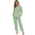 thumbnail image 3 of EA'S SECRET 100% Cotton Pajamas for Women Set 2 Piece Lounge Set V Neck Long Sleeve Pj Long Pants Sleepwear with Pockets(Sage Green,2XL), 3 of 10