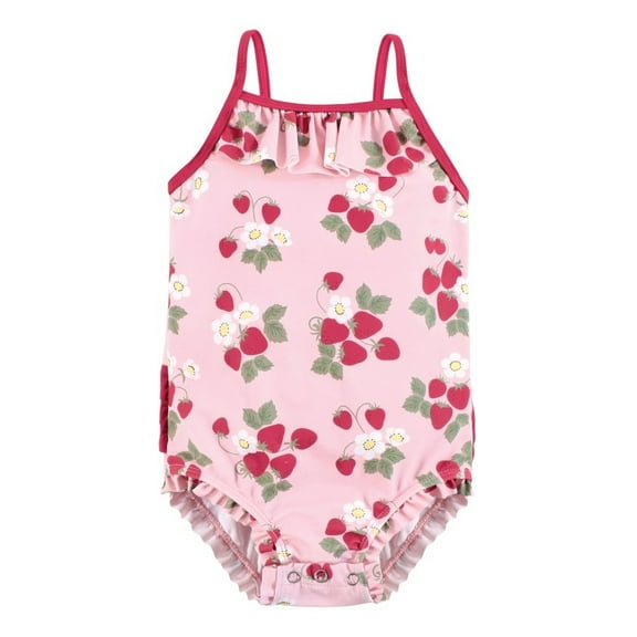 Hudson Baby Girls Baby Swimsuit, Pink Strawberry, 3-6 Months