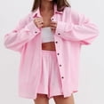 thumbnail image 4 of JIAYUE Women 2 Piece Outfits Sets Long Sleeve Casual Lapel Spring Summer Fall Everyday Wear Button Down Shirt With Comfortable Shorts Loungewear Female Breathable Clothing Set, 4 of 9
