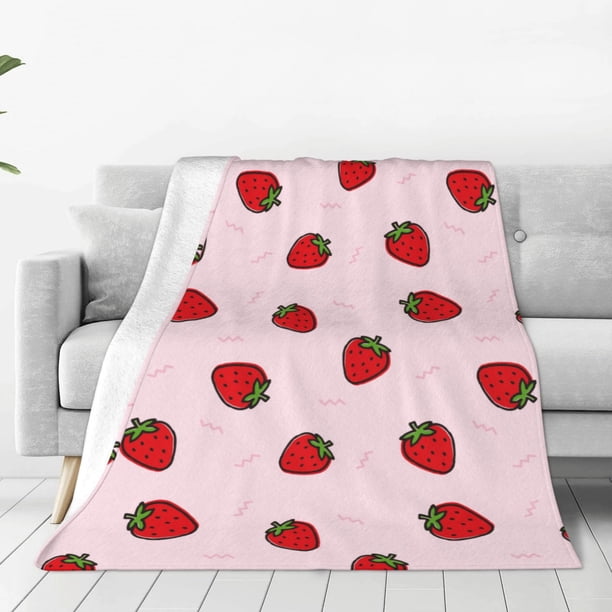 Fotbe Strawberry Manta de Franela Acolchonada con Estampado, Súper Suave y Esponjosa, Extra Grande para Sofá, Cama, Uso Todo el Año-60"x50"