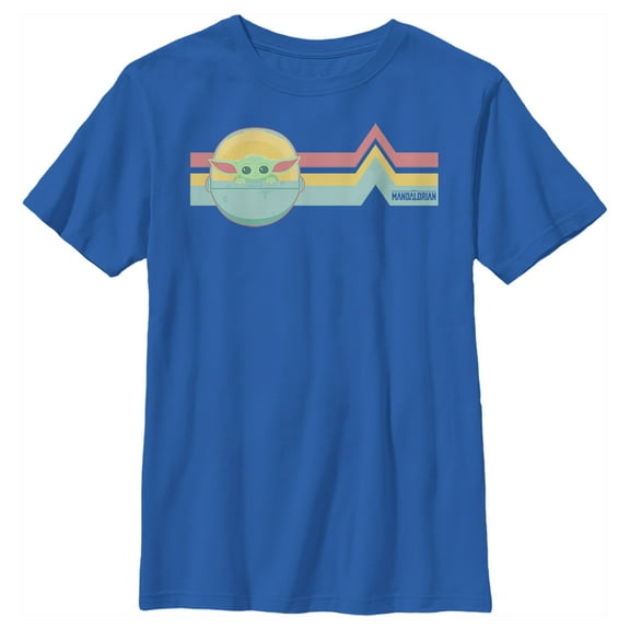 Boy's Star Wars: The Mandalorian The Child Retro Stripes Graphic Tee Royal Blue Medium