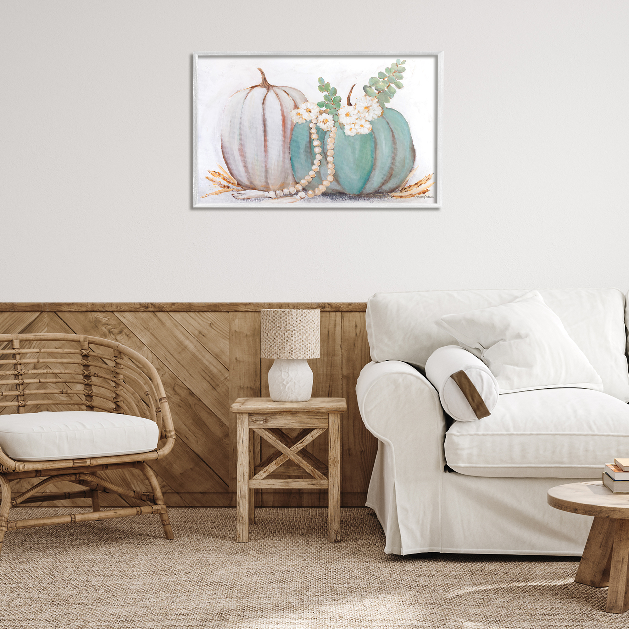 Stupell Industries Country Fall Pumpkins Botanical & Floral Painting White Framed Art Print Wall Art, 30 x 20
