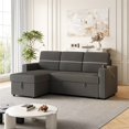 thumbnail image 3 of Convertible Sleeper Sofa Bed with Pull Out Bed, 85 Inches Corduroy L-Shaped Sectional Sofa Couch 3 Seater Sofa with Storage Chaise, 2 Cup-holder and USB Charge Port for Living Room, Dark Grey, 3 of 6