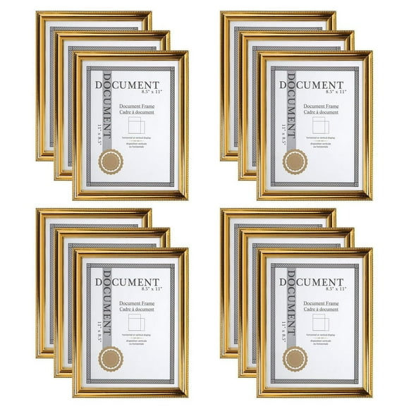 Truu Design 12-Piece Metallic Gallery Certificate Document Frame Set