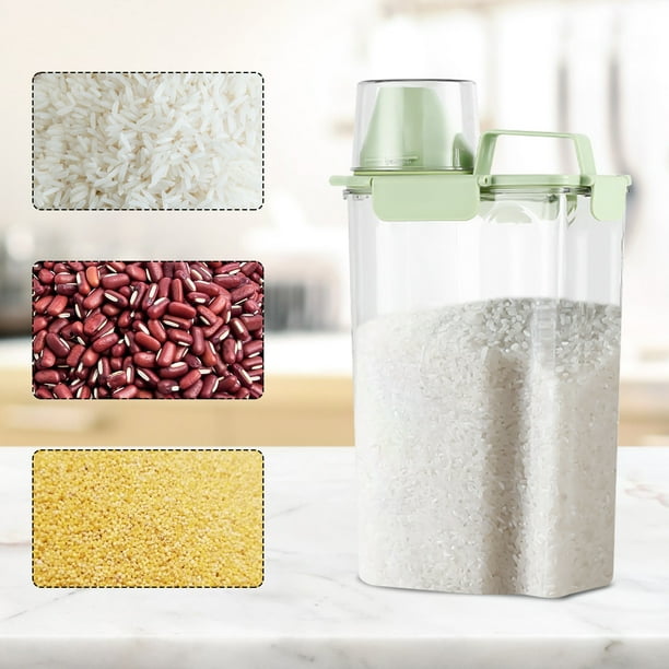 Xihbxyly Tanque de Almacenamiento de Plástico Verde, Diseño Sellado para Alimentos Secos, Contenedor Transparente con Unidad de Medida, Hebillas de Seguridad, Almacenamiento de Cocina Que Ahorra Espa