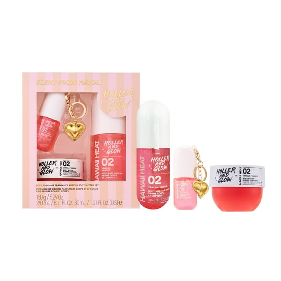 Holler and Glow Limited Edition Scent From Hawaii Body And Hair Mist & Body Butter Set, 3 Piece Gift Set