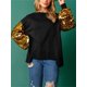 thumbnail image 3 of Sudadera con parches de lentejuelas para mujer, sudadera holgada informal de cuello redondo y manga larga con contraste de color para otoño, sudaderas con capucha navideñas, 3 of 5