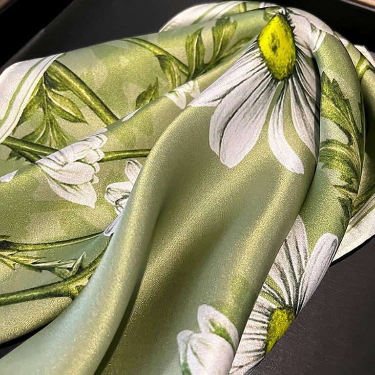 Green Pattern Mulberry Silk Neck Scarf Mulberry Silk Skinny Scarf: Green Birds Forest Neck Bow, Bag  main image 3